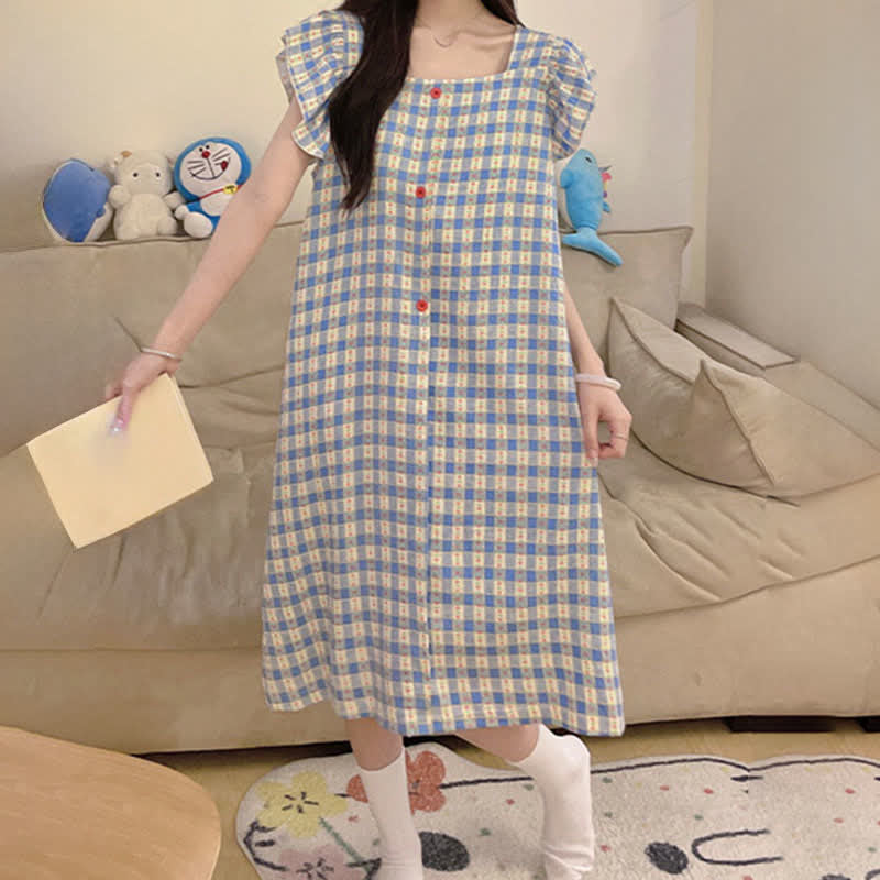 Ownkoti Blue Gingham Sleeveless Lounge Dress - image 2