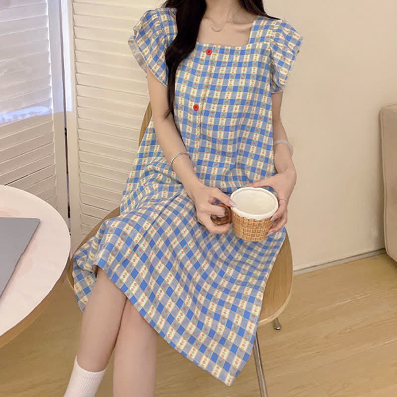 Ownkoti Blue Gingham Sleeveless Lounge Dress - image 3