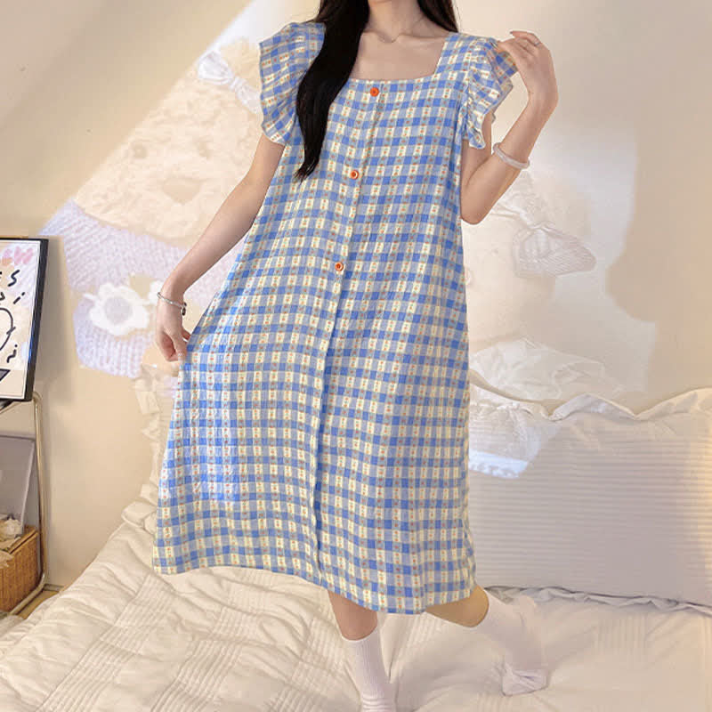 Ownkoti Blue Gingham Sleeveless Lounge Dress - image 1