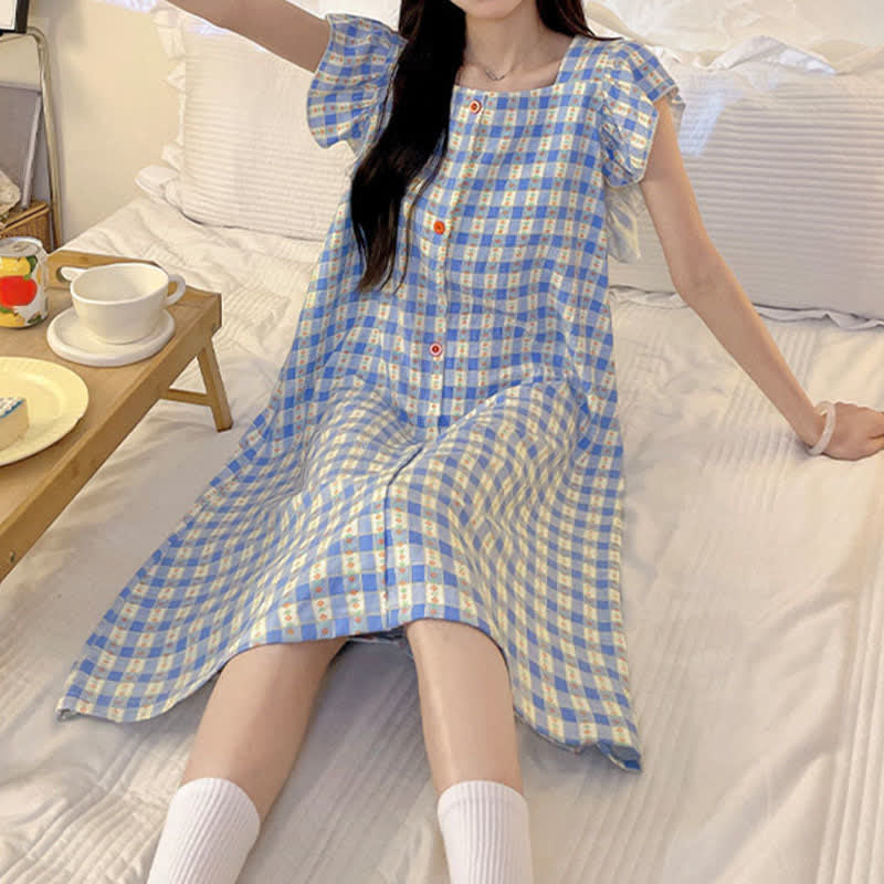 Ownkoti Blue Gingham Sleeveless Lounge Dress - image 4