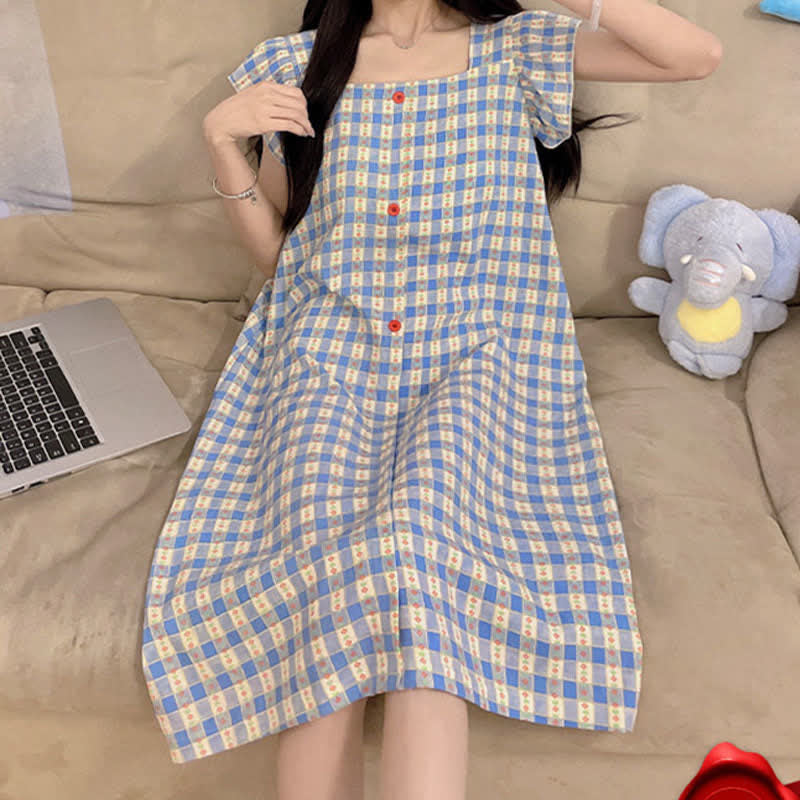 Ownkoti Blue Gingham Sleeveless Lounge Dress - image 5