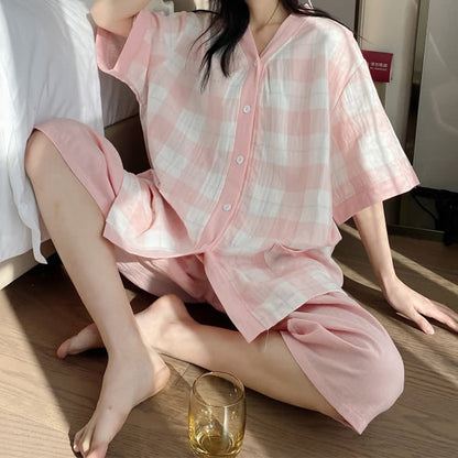 Ownkoti Plaid Cotton Gauze Button-Front Pajama Set - image 4