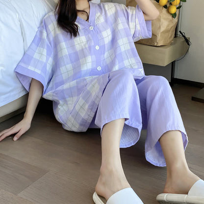 Ownkoti Plaid Cotton Gauze Button-Front Pajama Set - image 12