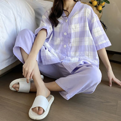 Ownkoti Plaid Cotton Gauze Button-Front Pajama Set - image 9