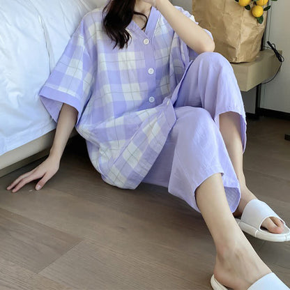 Ownkoti Plaid Cotton Gauze Button-Front Pajama Set - image 11