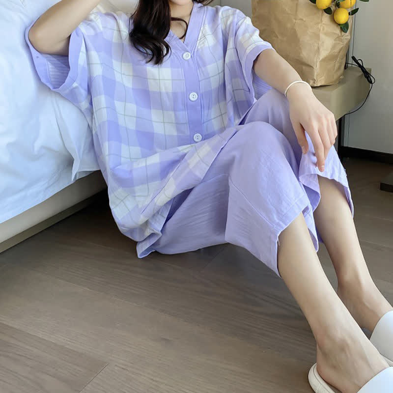 Ownkoti Plaid Cotton Gauze Button-Front Pajama Set - image 10