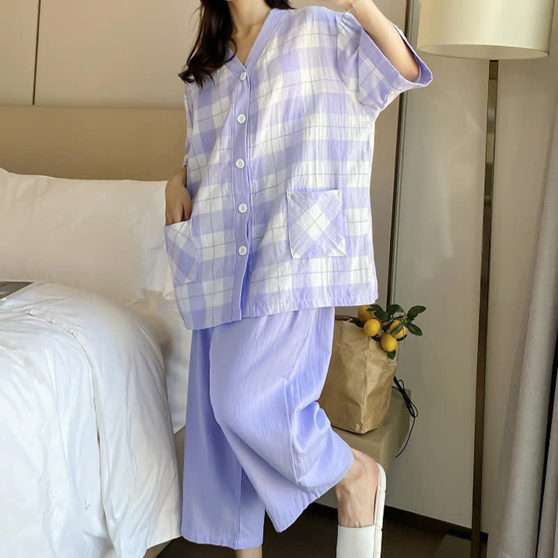 Ownkoti Plaid Cotton Gauze Button-Front Pajama Set - image 13