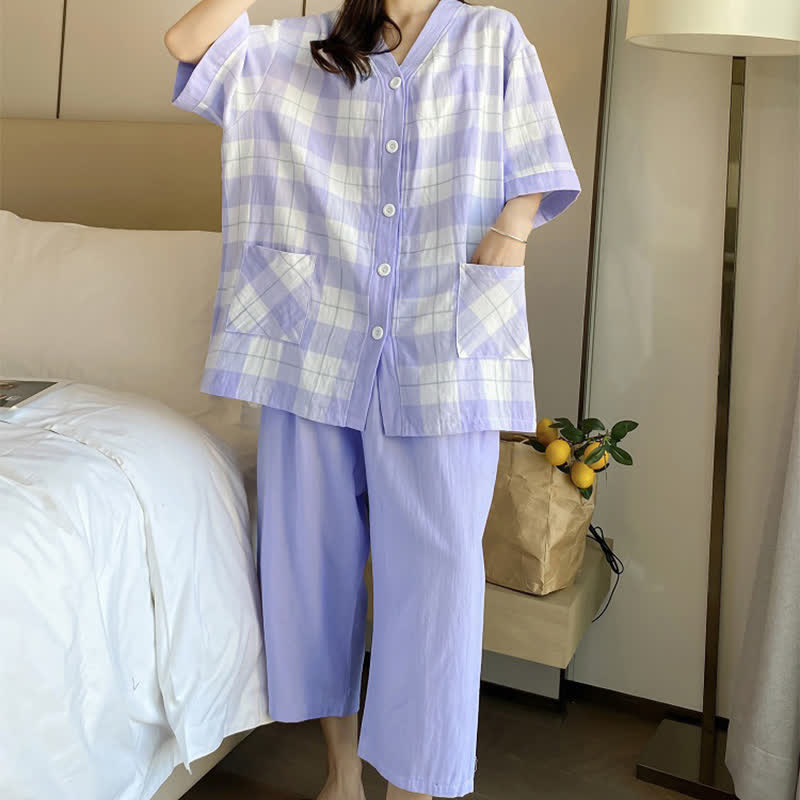 Ownkoti Plaid Cotton Gauze Button-Front Pajama Set - image 8