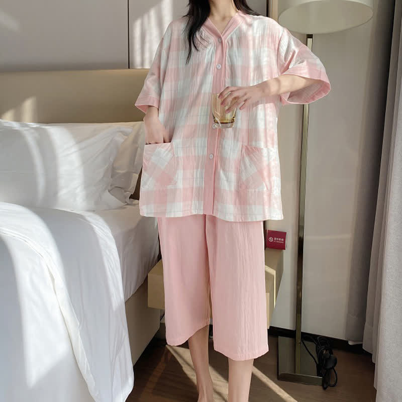 Ownkoti Plaid Cotton Gauze Button-Front Pajama Set - image 5