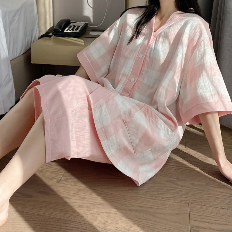Ownkoti Plaid Cotton Gauze Button-Front Pajama Set - image 3