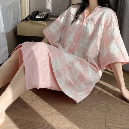 Ownkoti Plaid Cotton Gauze Button-Front Pajama Set - image 3