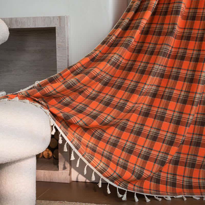Ownkoti Bright Orange Plaid Tassel Curtain - Grommet - 59" x 110" - image 2