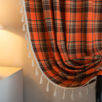 Ownkoti Bright Orange Plaid Tassel Curtain - image 5