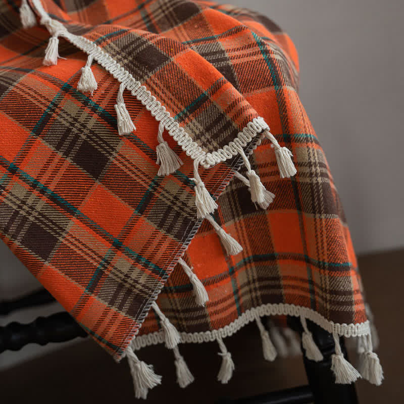 Ownkoti Bright Orange Plaid Tassel Curtain - image 12