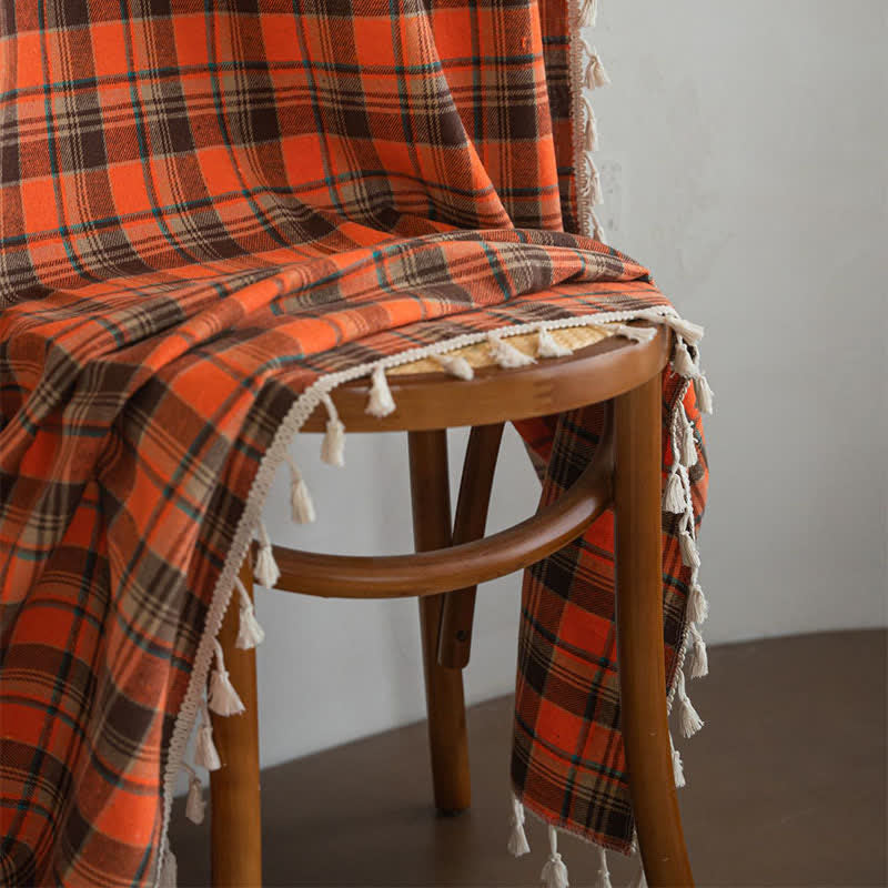 Ownkoti Bright Orange Plaid Tassel Curtain - image 11