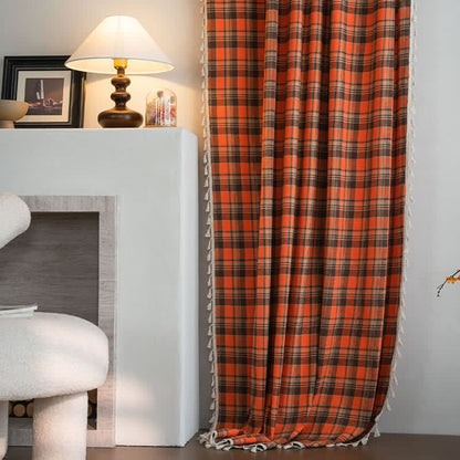 Ownkoti Bright Orange Plaid Tassel Curtain - image 3
