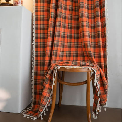 Ownkoti Bright Orange Plaid Tassel Curtain - image 4