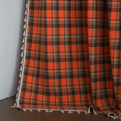 Ownkoti Bright Orange Plaid Tassel Curtain - image 6