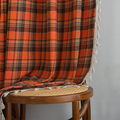 Ownkoti Bright Orange Plaid Tassel Curtain - image 8