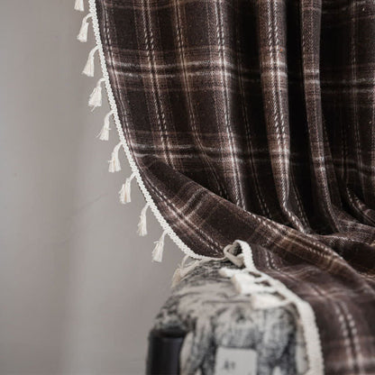 Ownkoti Vintage Style Plaid Tassel Curtain - image 9