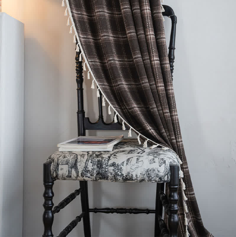 Ownkoti Vintage Style Plaid Tassel Curtain - image 5