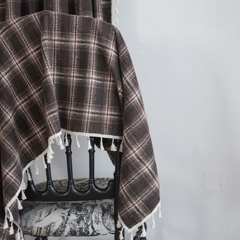 Ownkoti Vintage Style Plaid Tassel Curtain - image 11