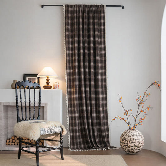 Ownkoti Vintage Style Plaid Tassel Curtain - Grommet - 59" x 110" - image 0
