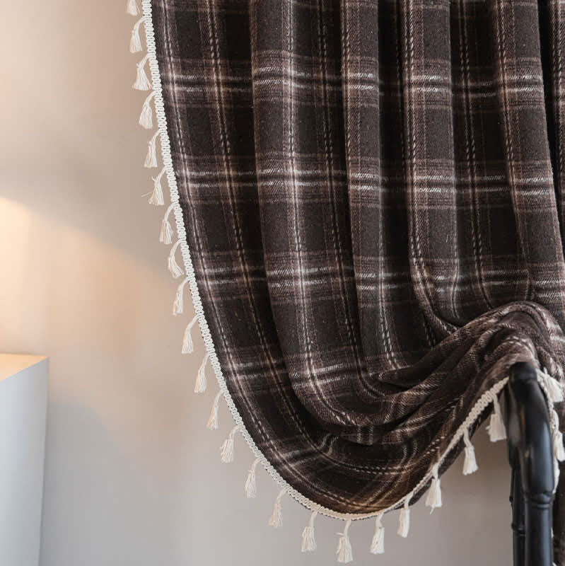 Ownkoti Vintage Style Plaid Tassel Curtain - image 6