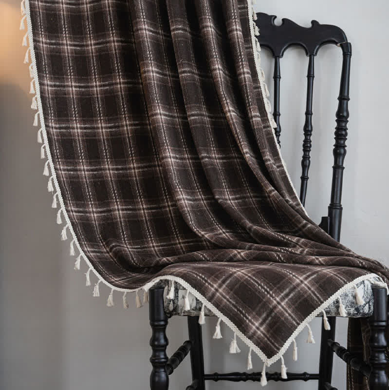 Ownkoti Vintage Style Plaid Tassel Curtain - image 3
