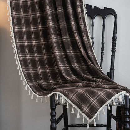 Ownkoti Vintage Style Plaid Tassel Curtain - image 3