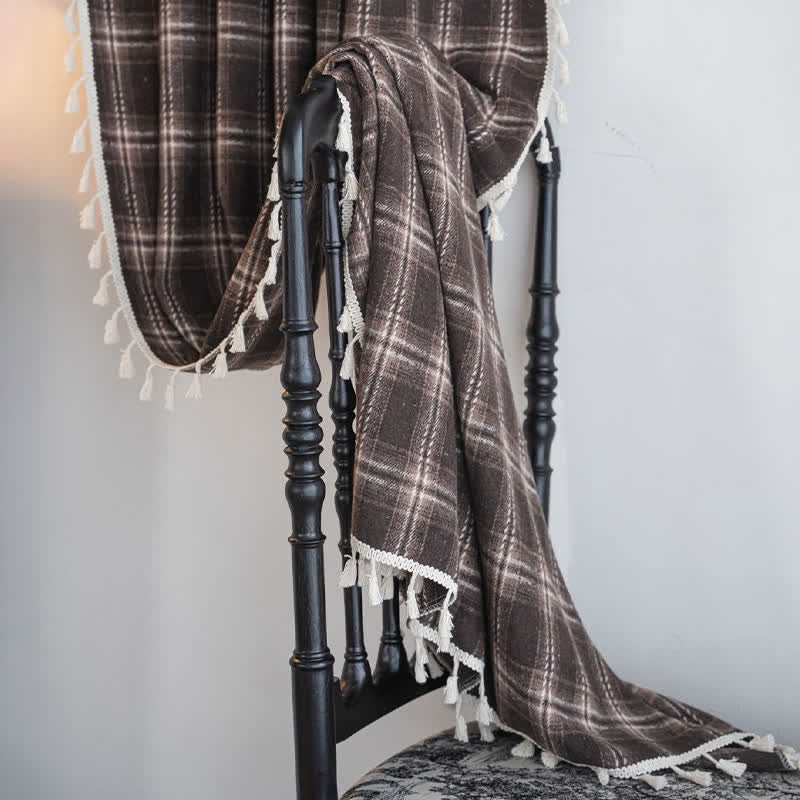 Ownkoti Vintage Style Plaid Tassel Curtain - image 10