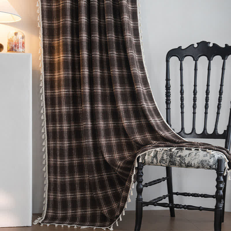 Ownkoti Vintage Style Plaid Tassel Curtain - image 2