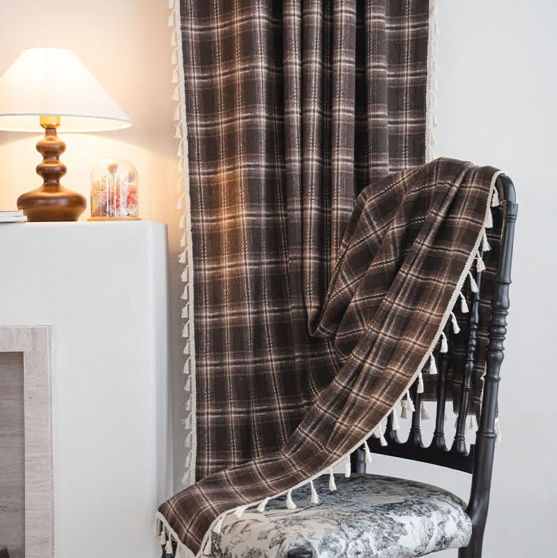 Ownkoti Vintage Style Plaid Tassel Curtain - image 4