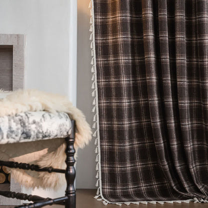 Ownkoti Vintage Style Plaid Tassel Curtain - image 1