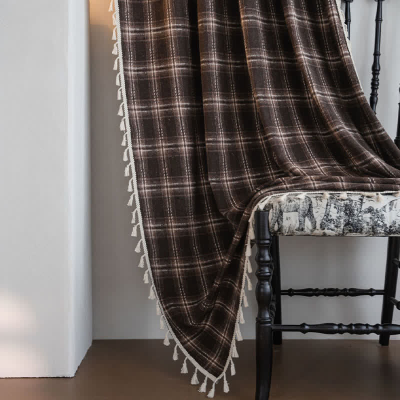 Ownkoti Vintage Style Plaid Tassel Curtain - image 8