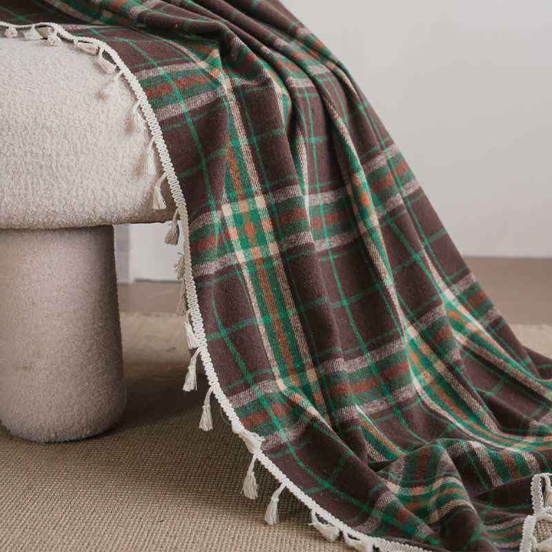 Ownkoti Vintage Style Green Plaid Tassel Curtain - image 8