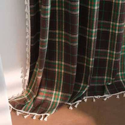 Ownkoti Vintage Style Green Plaid Tassel Curtain - image 6