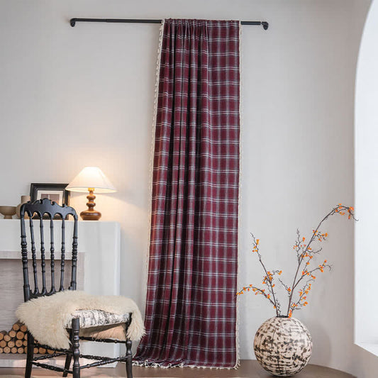 Ownkoti Vintage Style Burgundy Plaid Tassel Curtain - Grommet - 59" x 110" - image 0