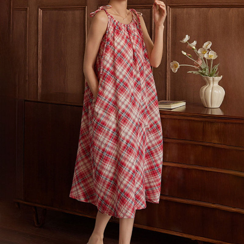 Ownkoti Red Plaid Tie Straps Nightgown - image 4
