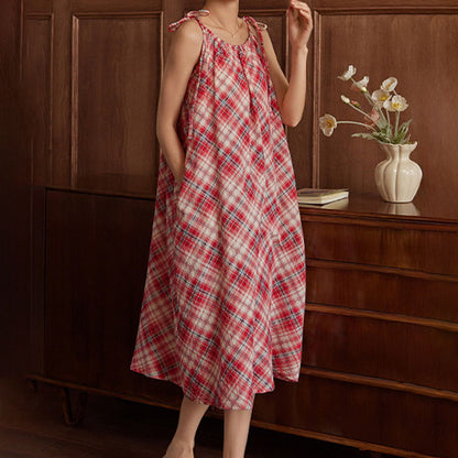 Ownkoti Red Plaid Tie Straps Nightgown - image 4