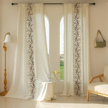 Ownkoti Daffodil Floral Light  Filtering Curtain with Tassels - Coffee - Grommet - 59" x 110" - image 0
