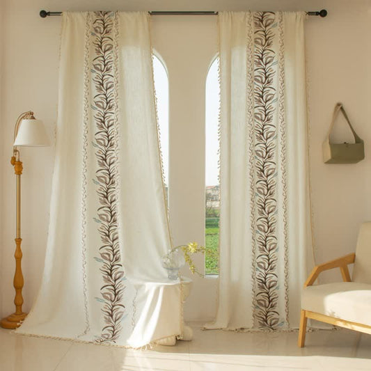 Ownkoti Daffodil Floral Light  Filtering Curtain with Tassels - Coffee - Grommet - 59" x 110" - image 0