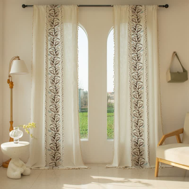 Ownkoti Daffodil Floral Light  Filtering Curtain with Tassels - image 1