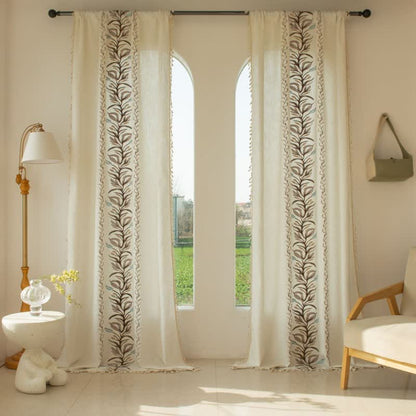 Ownkoti Daffodil Floral Light  Filtering Curtain with Tassels - image 1