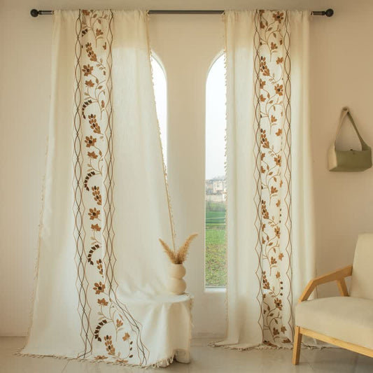 Ownkoti Floral Vine Light  Filtering Curtain with Tassels - Coffee - Grommet - 59" x 110" - image 0