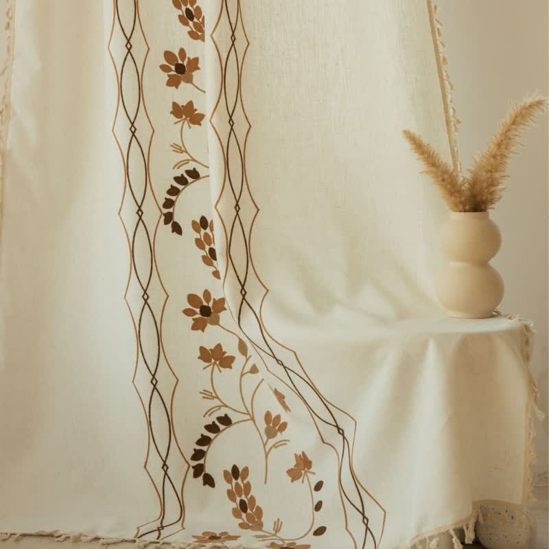 Ownkoti Floral Vine Light  Filtering Curtain with Tassels - image 3