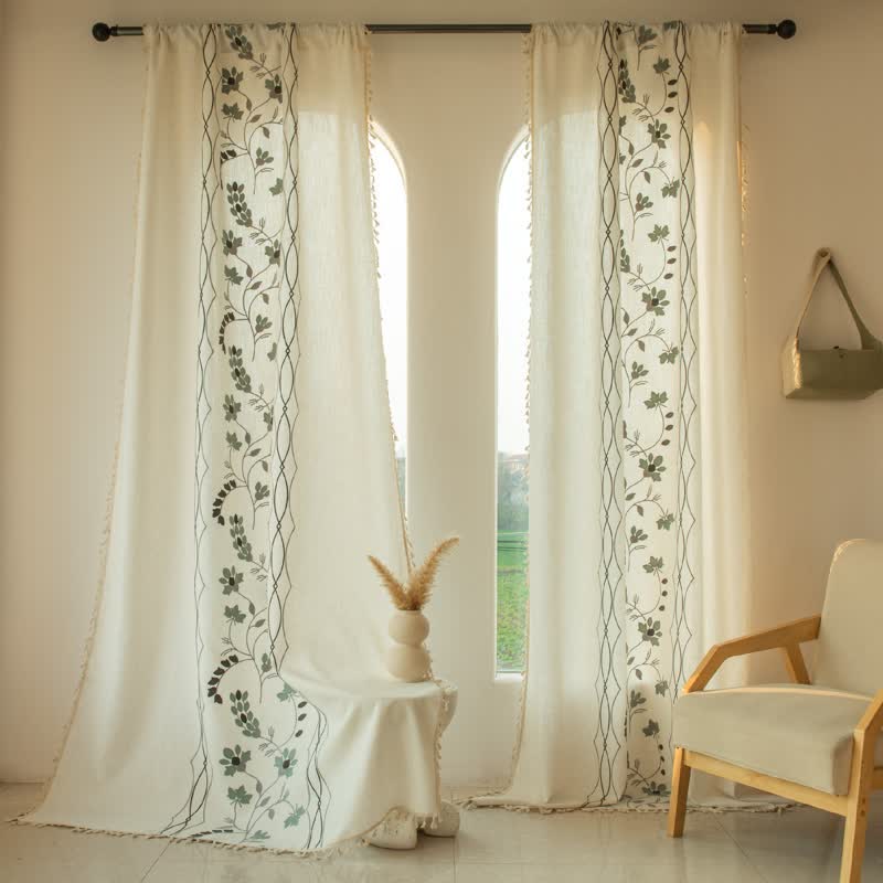 Ownkoti Floral Vine Light  Filtering Curtain with Tassels - image 9