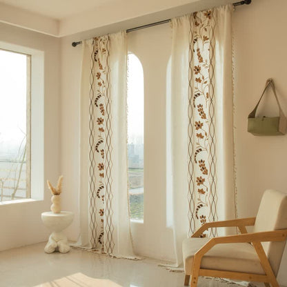 Ownkoti Floral Vine Light  Filtering Curtain with Tassels - image 2