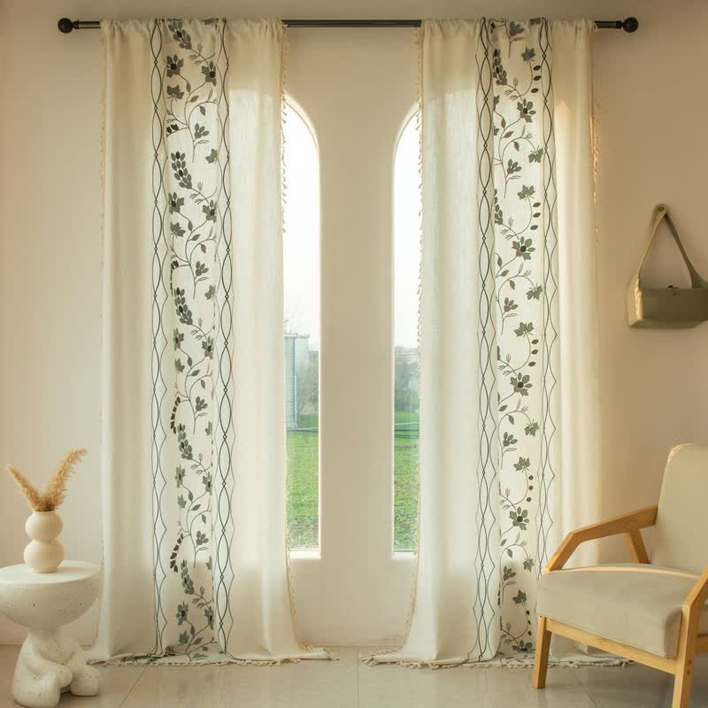 Ownkoti Floral Vine Light  Filtering Curtain with Tassels - Grey - Grommet - 59" x 110" - image 8