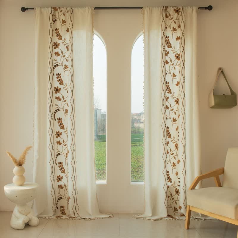 Ownkoti Floral Vine Light  Filtering Curtain with Tassels - image 1